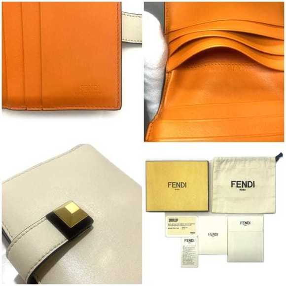 Fendi bi-fold wallet beige gold orange 8M0386 studded leather FENDI mini women's - Picture 10 of 10